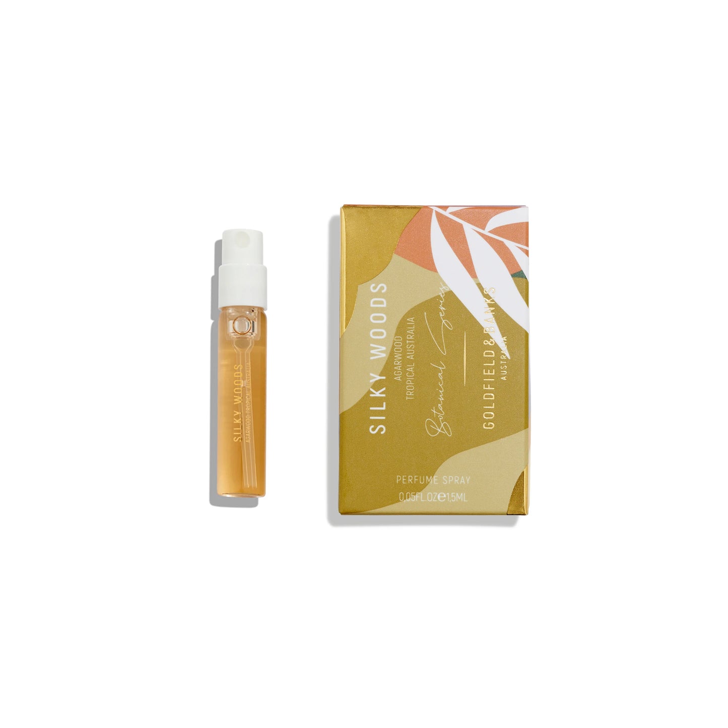 Goldfield and Banks Silky Woods 2 ml parfumeprøve – officiel nichedufthætteglas fra Australien, unisex duft med luksuriøse træagtige noter.