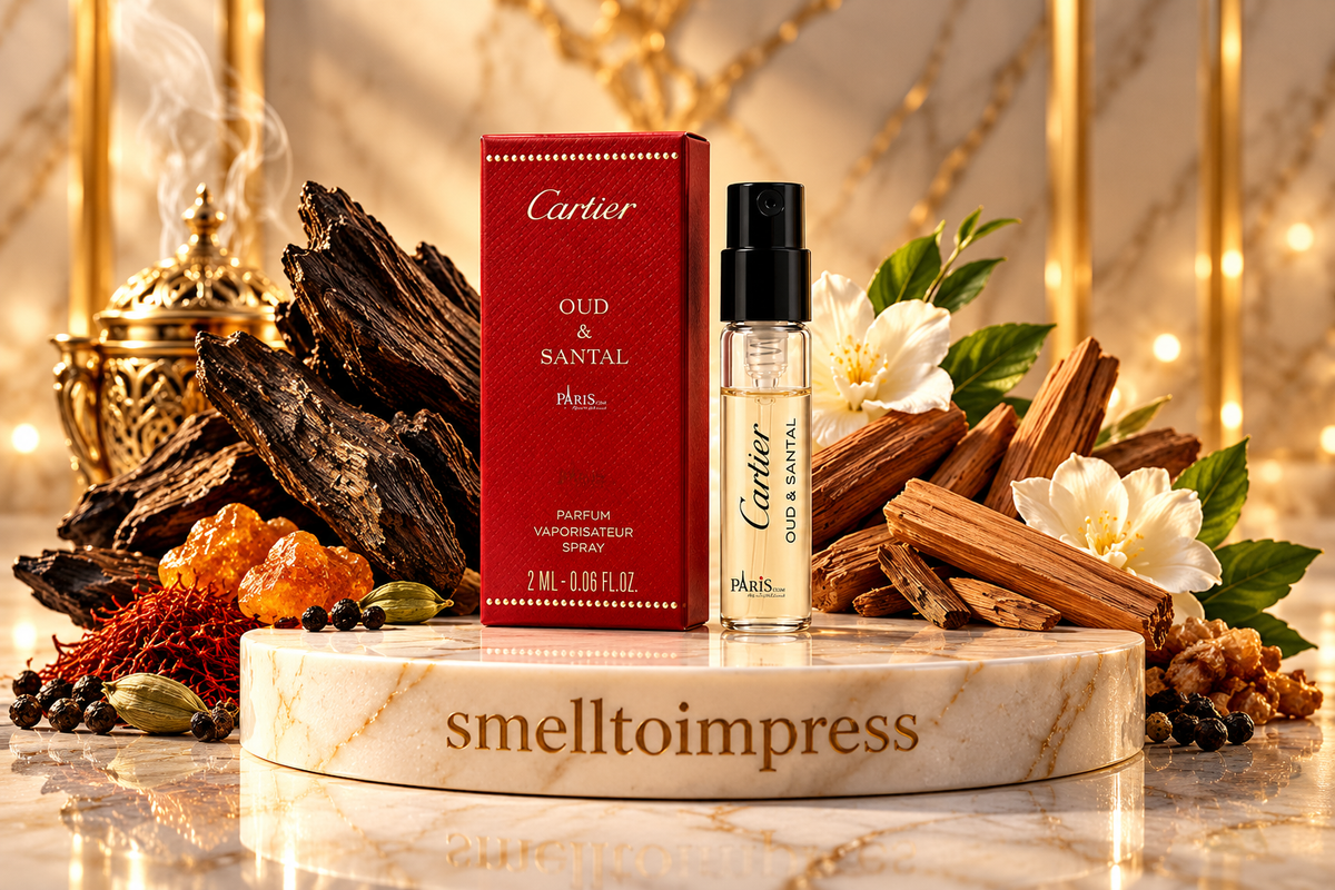 billede af officiel parfumeprøve Cartier Les Heures Voyageuses Oud and Santal 1,5 ml 0,05 fl. oz.