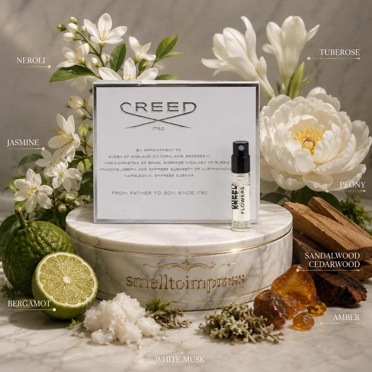 Creed White Flowers officiel parfumeprøve 2 ml 0,06 fl. oz. duftprøve