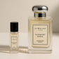 Jo Malone Raspberry Ripple 6 ml parfumeprøve stående ved siden af ​​100 ml flaske Jo Malone Raspberry Ripple